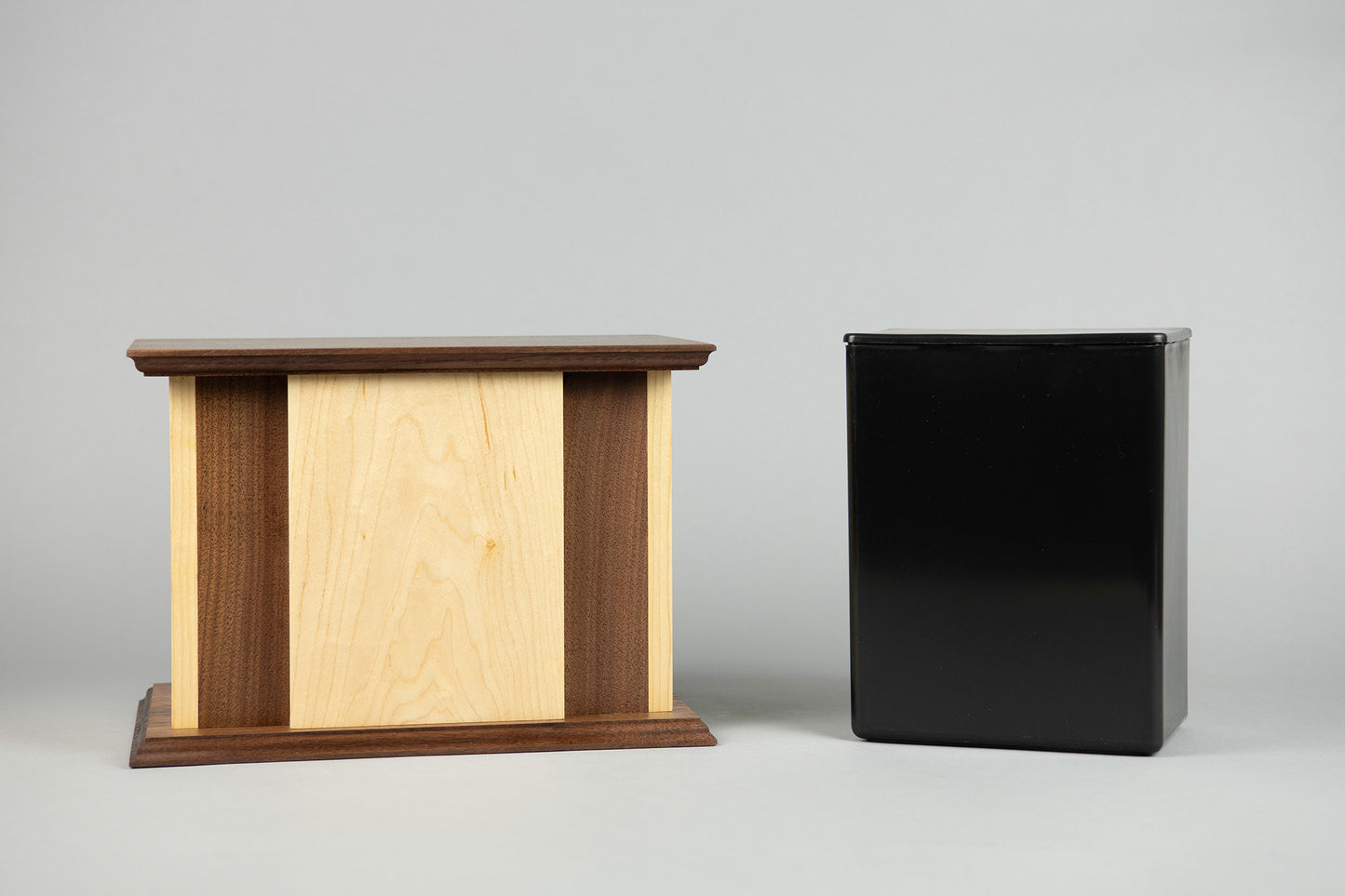 Maple and Walnut Cremation Urn in Craftsman Style, Large Adult Size