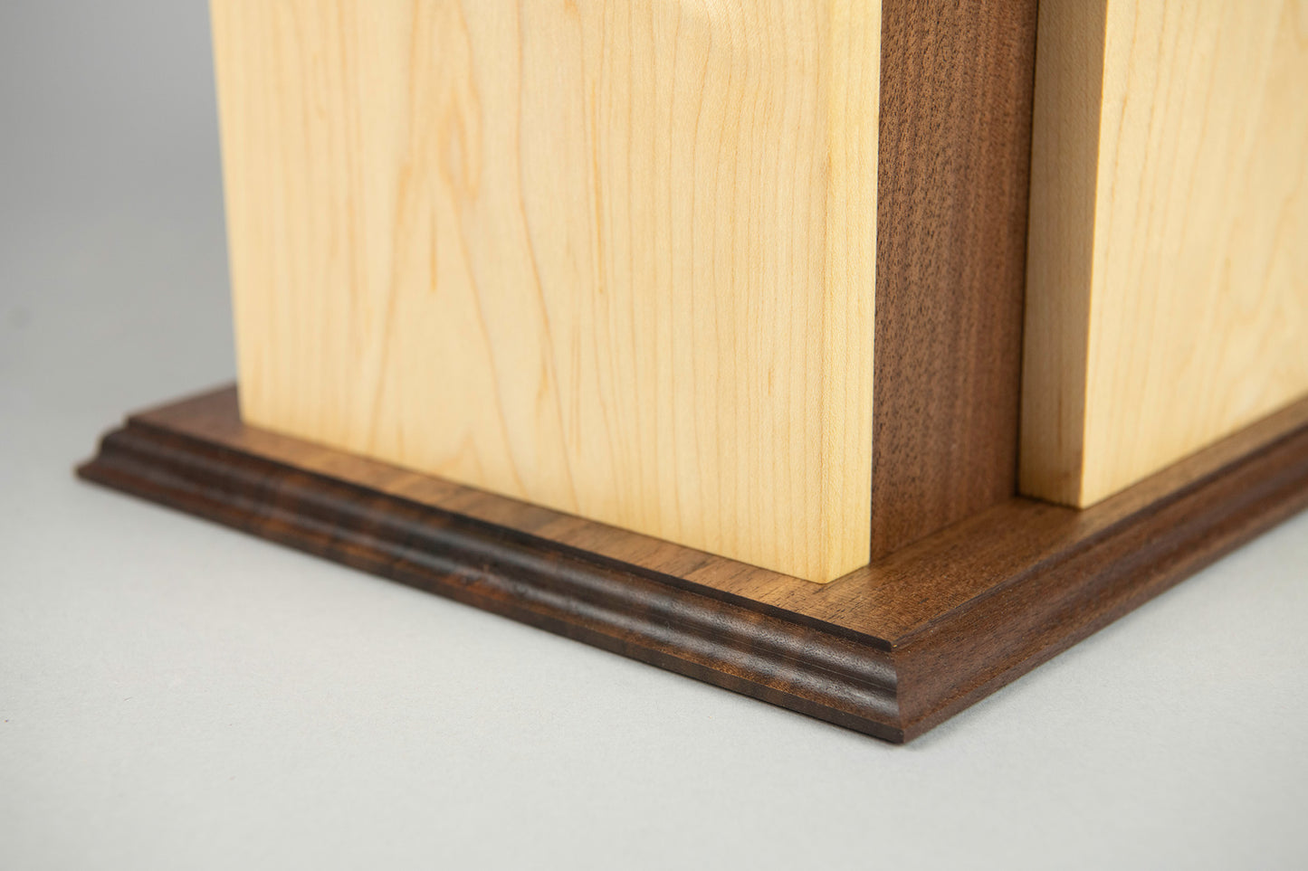 Maple and Walnut Cremation Urn in Craftsman Style, Large Adult Size