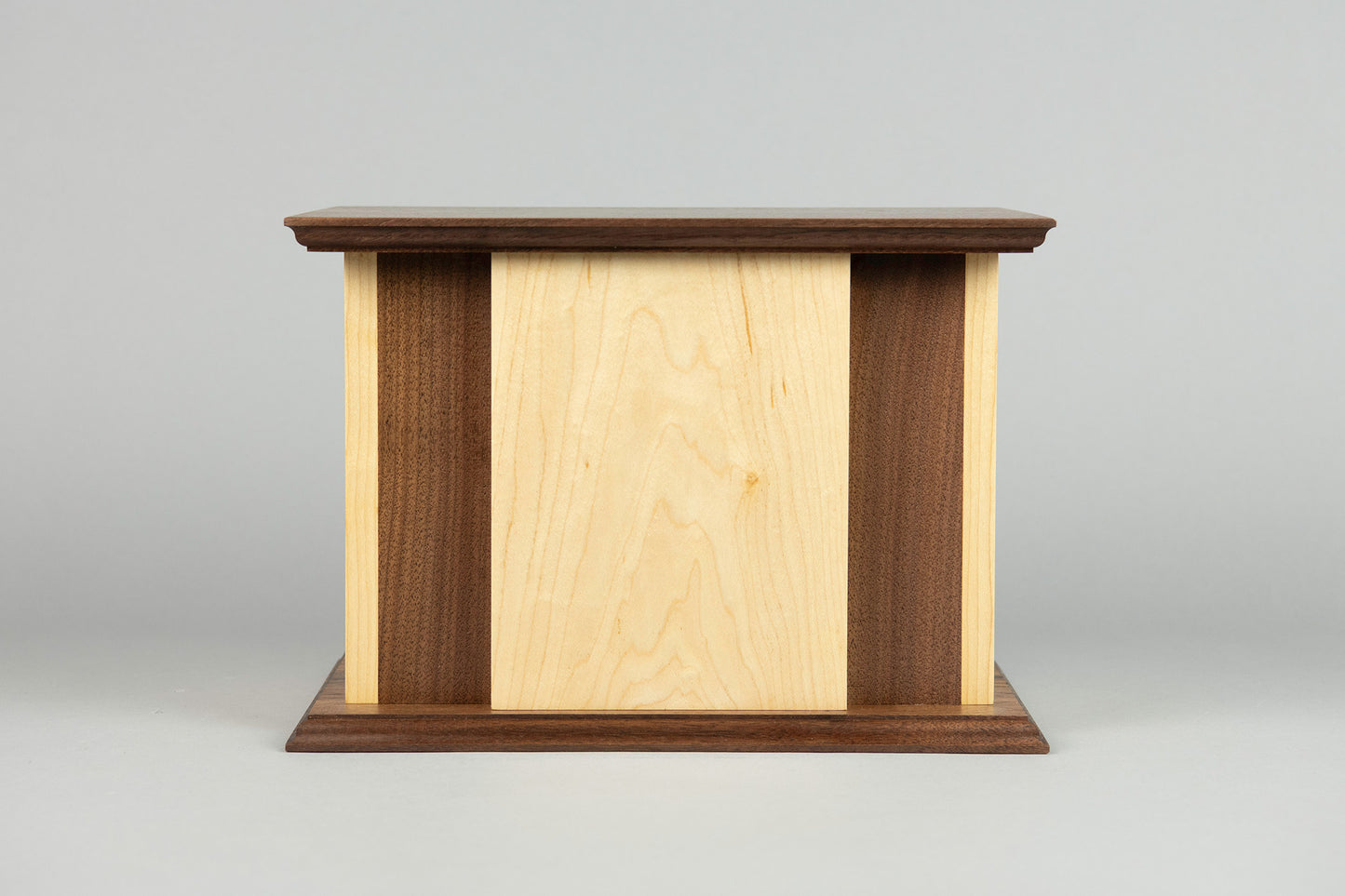 Maple and Walnut Cremation Urn in Craftsman Style, Large Adult Size