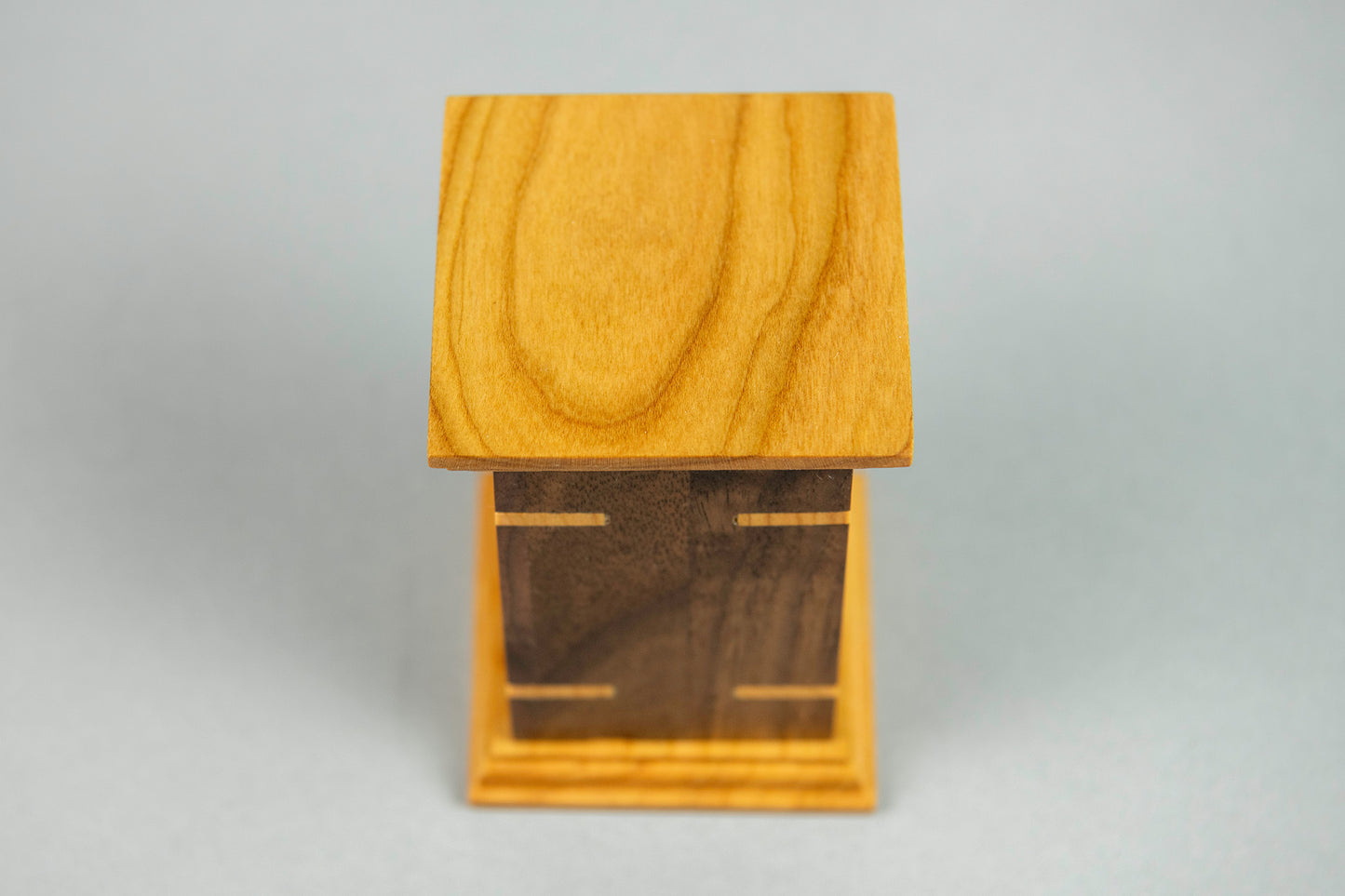 Walnut and Cherry Cremation Urn in Craftsman Style, Sharing Size, Small Keepsake