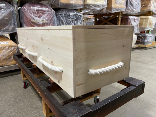 Plain Pine Box Casket with Cotton Rope Handles