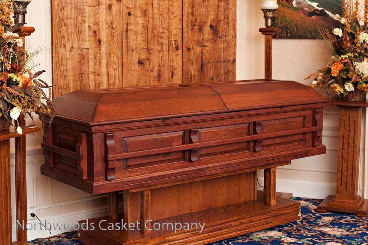 Classic Cherry Casket with Craftsmen Stationary Wooden Handles