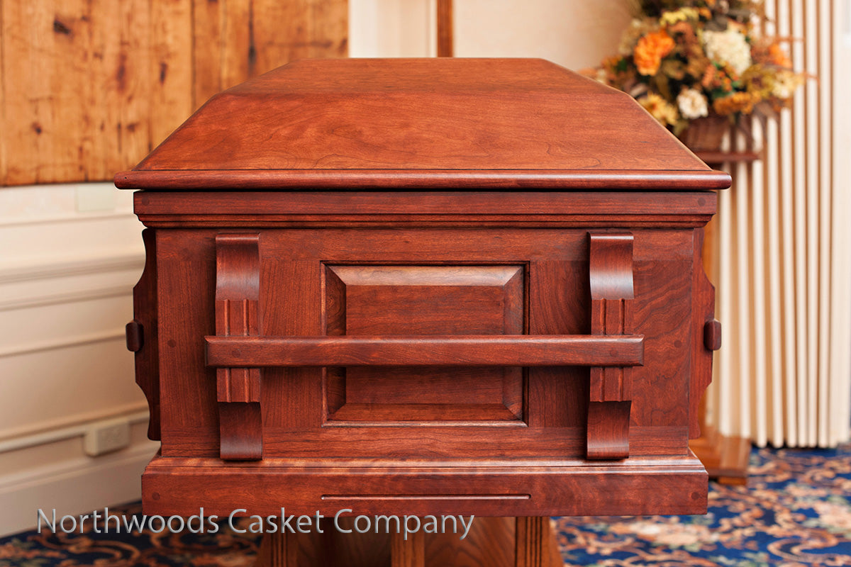 Classic Cherry Casket with Craftsmen Stationary Wooden Handles