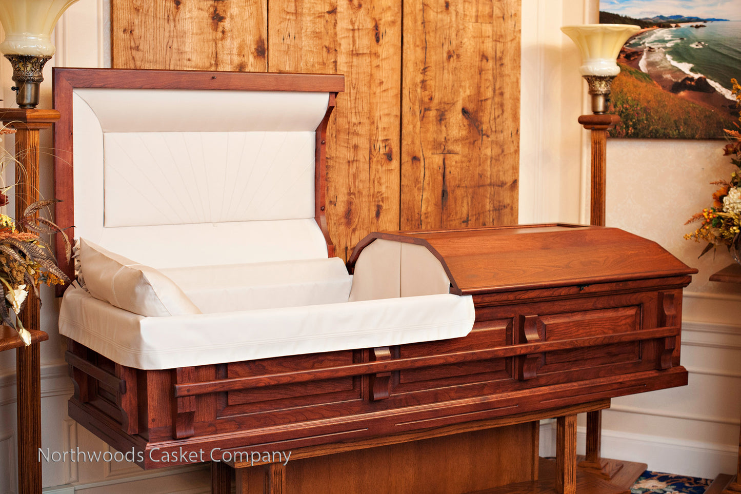 Classic Cherry Casket with Craftsmen Stationary Wooden Handles