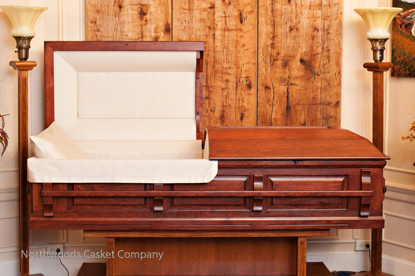 Classic Cherry Casket with Craftsmen Stationary Wooden Handles