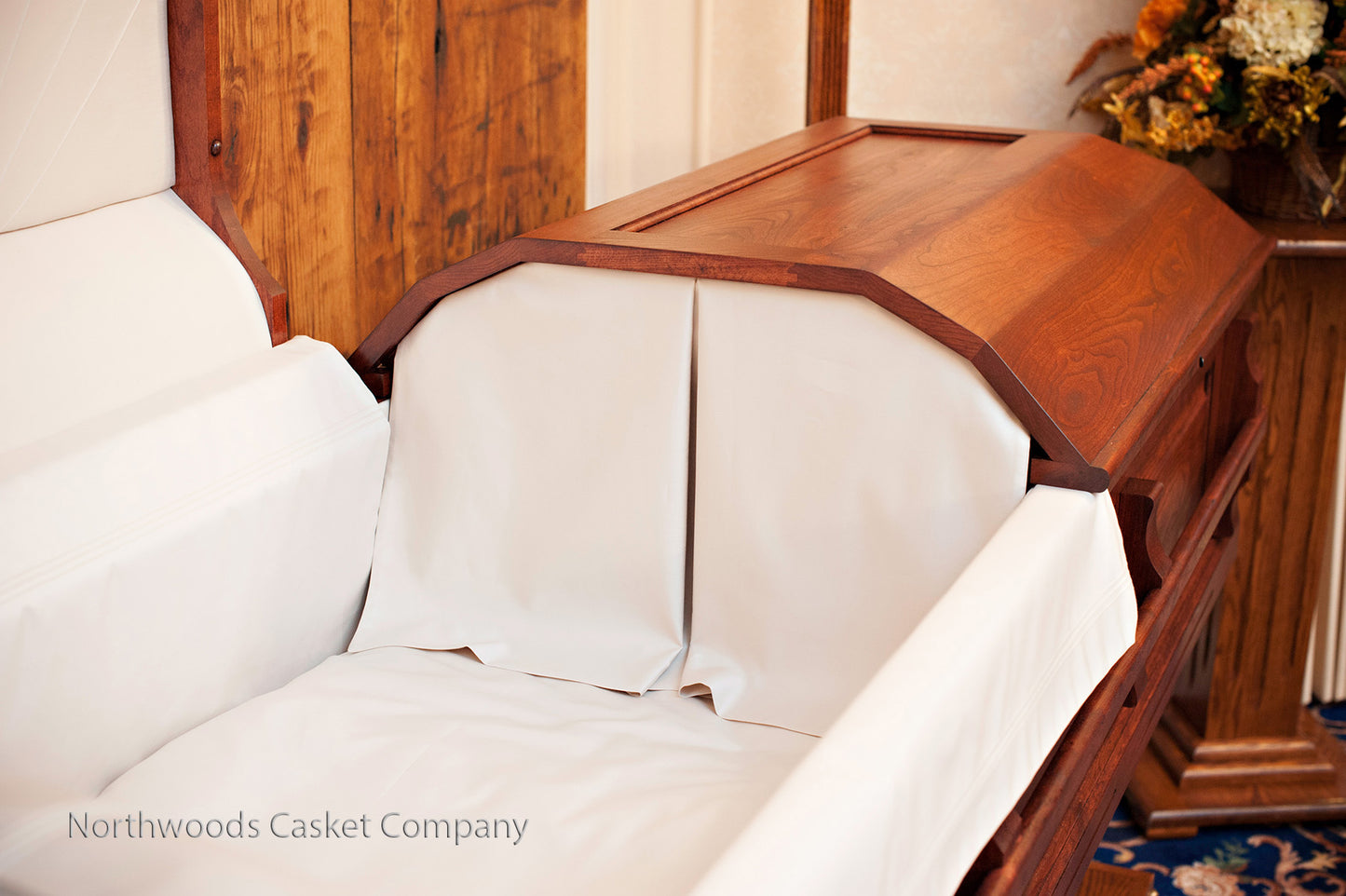 Classic Cherry Casket with Craftsmen Stationary Wooden Handles