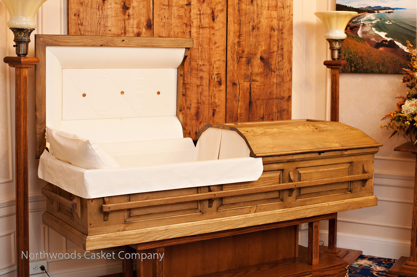 Olde Wood Pine Casket with Stationary Wooden Handles