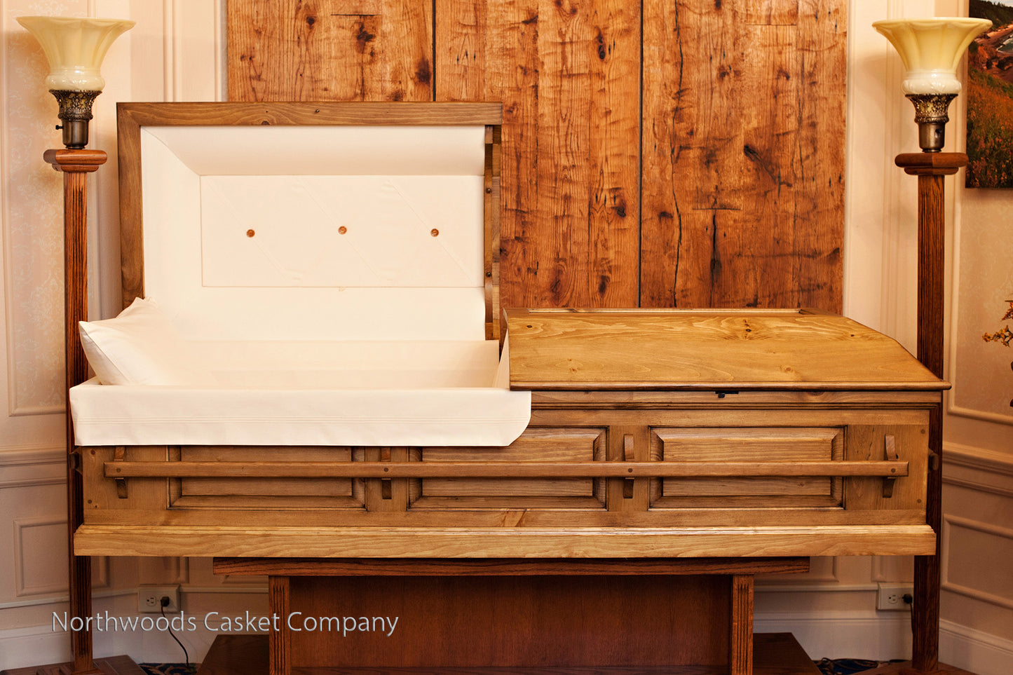 Olde Wood Pine Casket with Stationary Wooden Handles