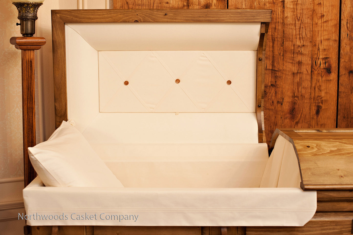 Olde Wood Pine Casket with Stationary Wooden Handles