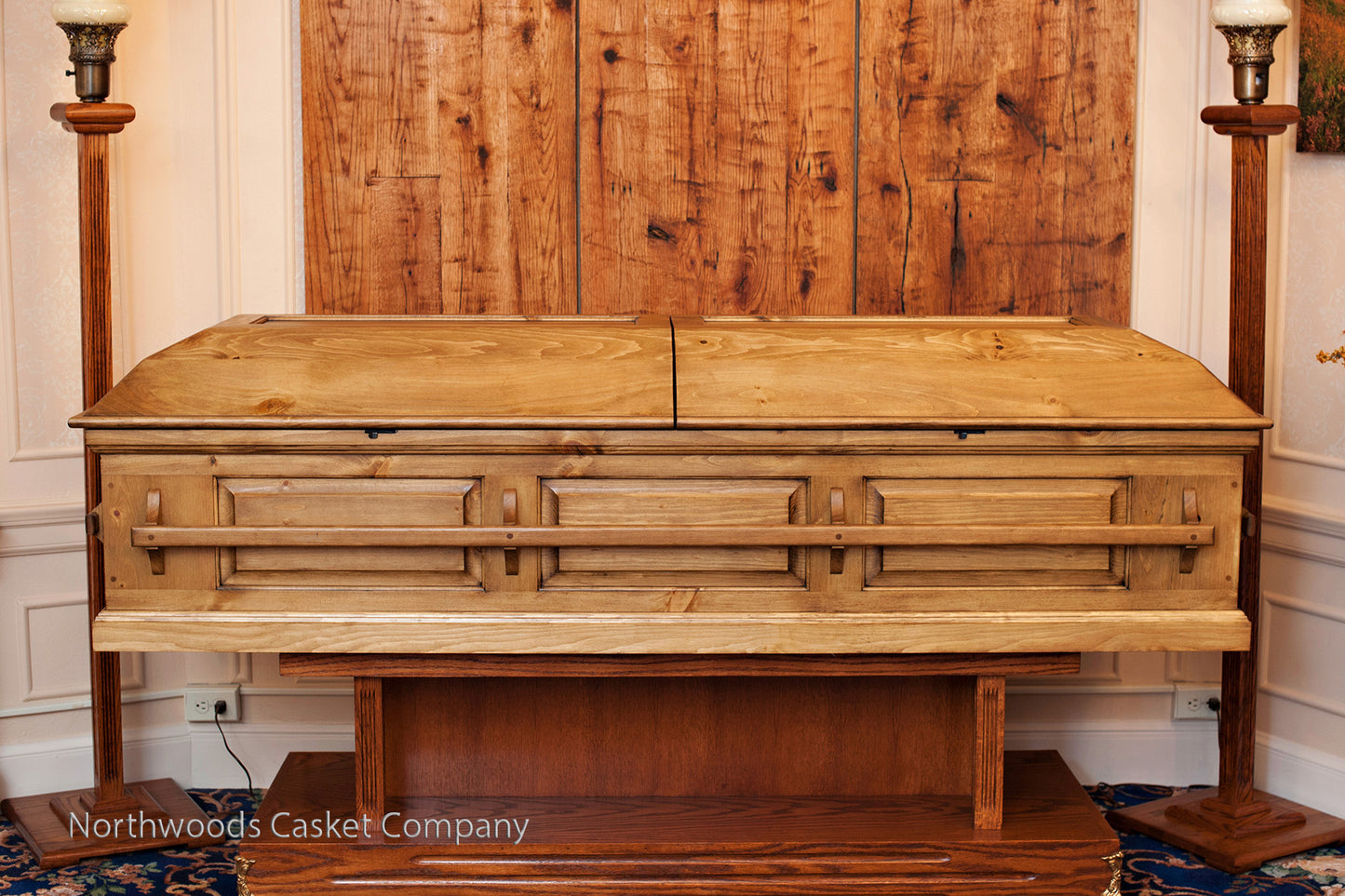 Olde Wood Pine Casket with Stationary Wooden Handles