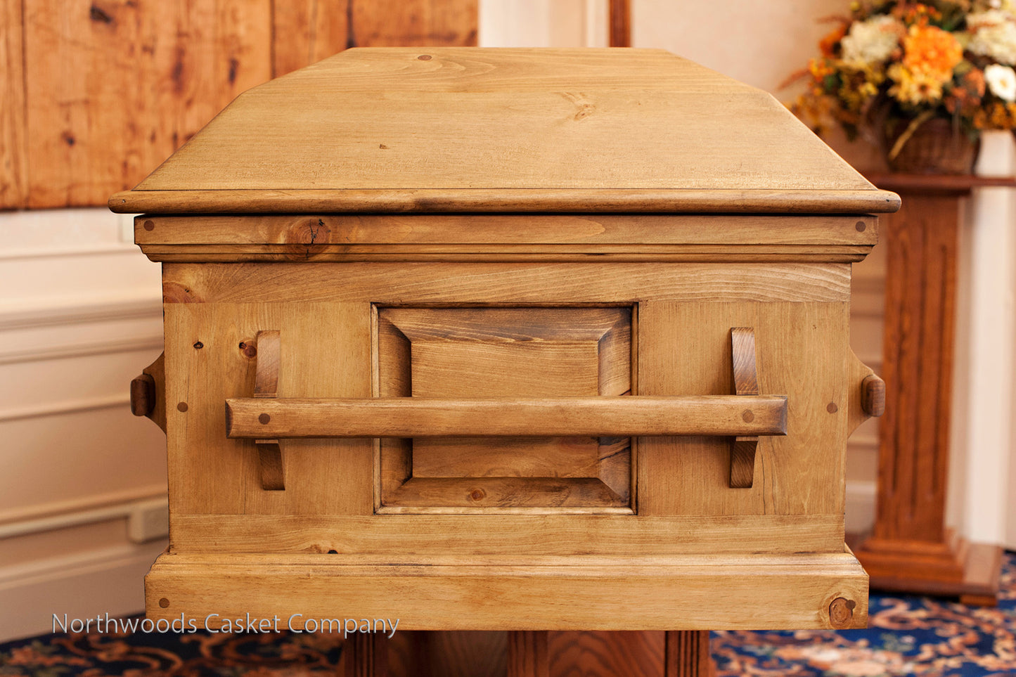 Olde Wood Pine Casket with Stationary Wooden Handles