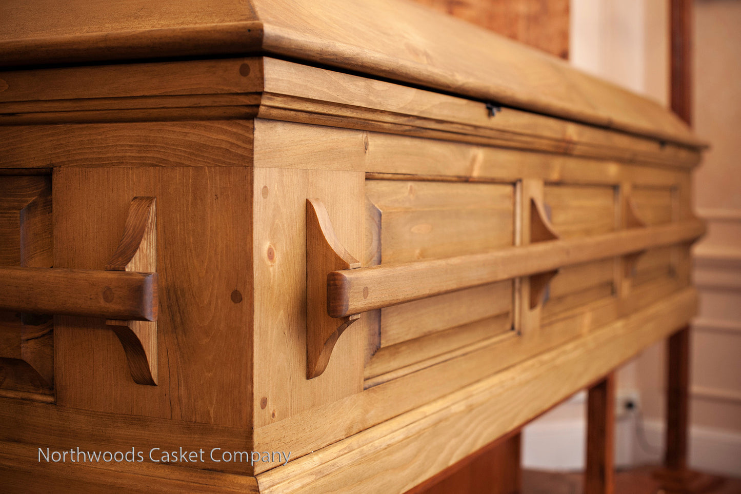 Olde Wood Pine Casket with Stationary Wooden Handles