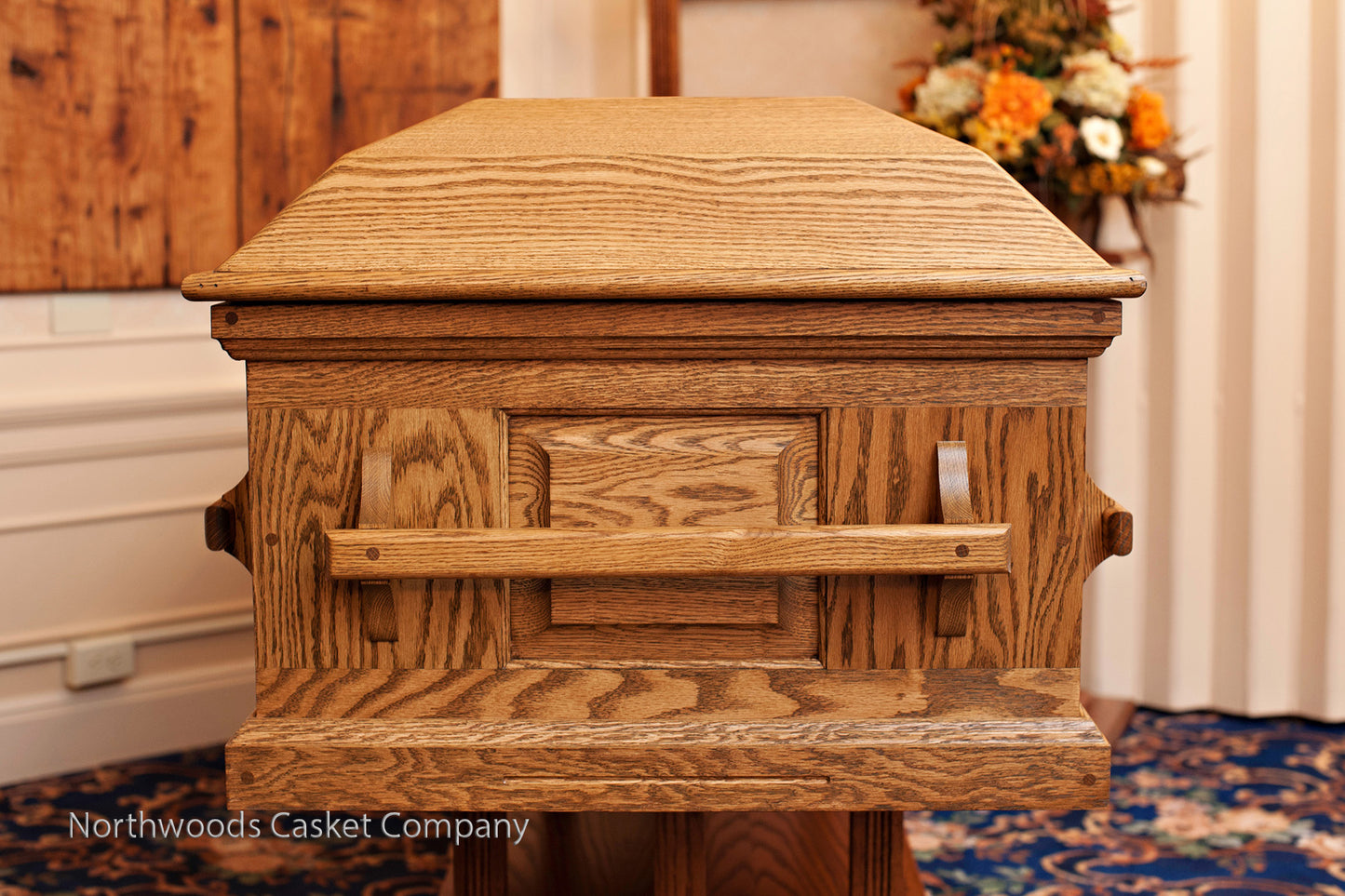 Classic Oak Casket with Stationary Wooden Handles