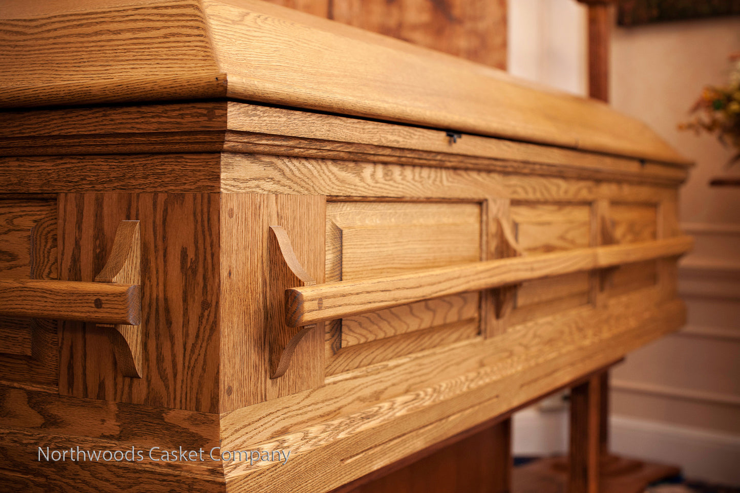 Classic Oak Casket with Stationary Wooden Handles