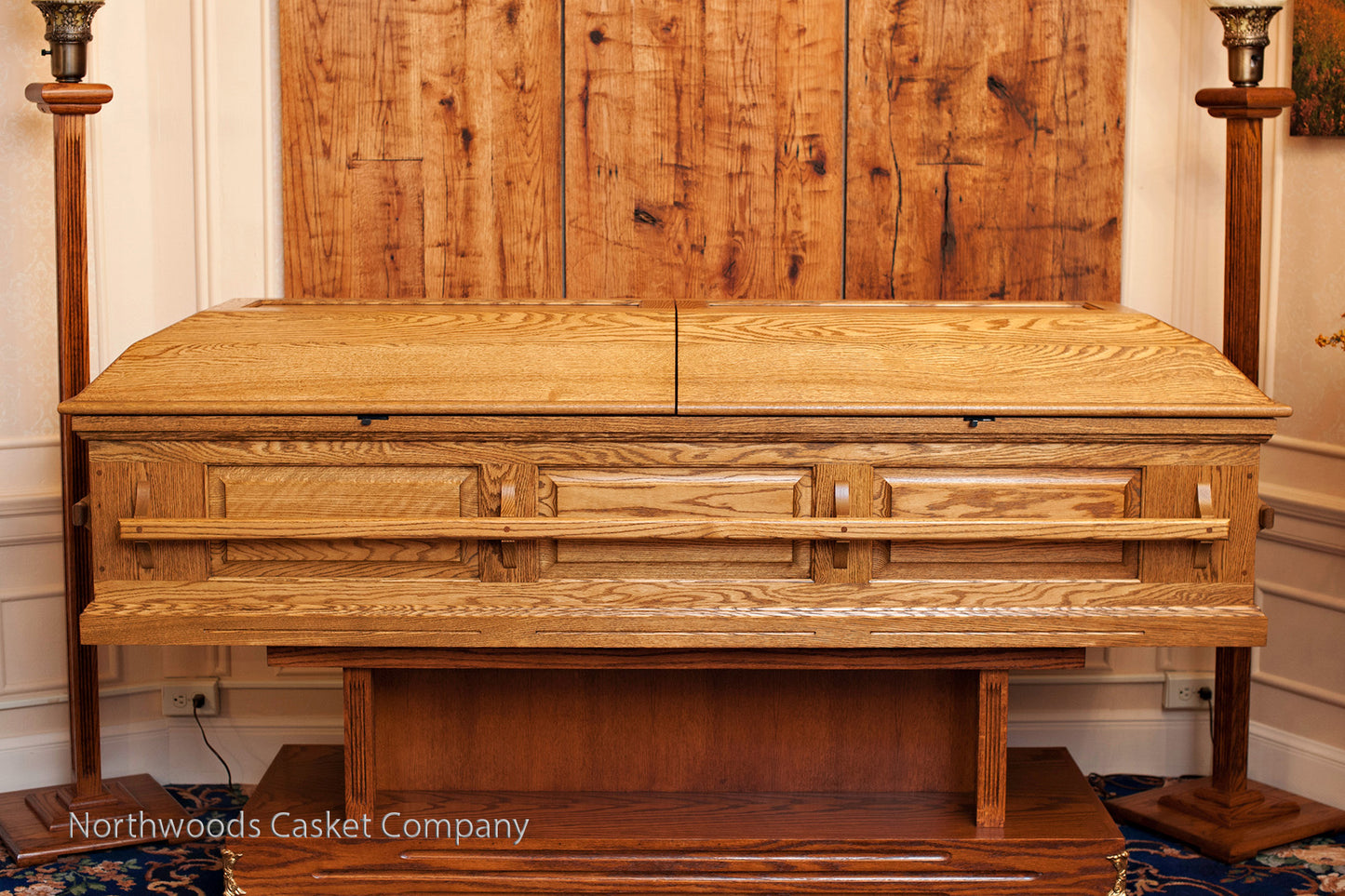 Classic Oak Casket with Stationary Wooden Handles