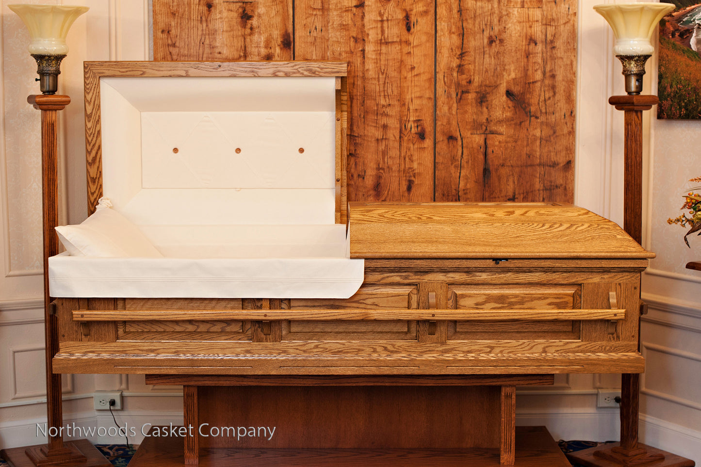 Classic Oak Casket with Stationary Wooden Handles