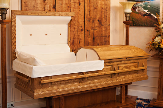 Classic Oak Casket with Stationary Wooden Handles