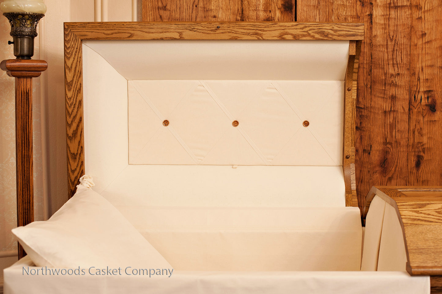 Classic Oak Casket with Stationary Wooden Handles