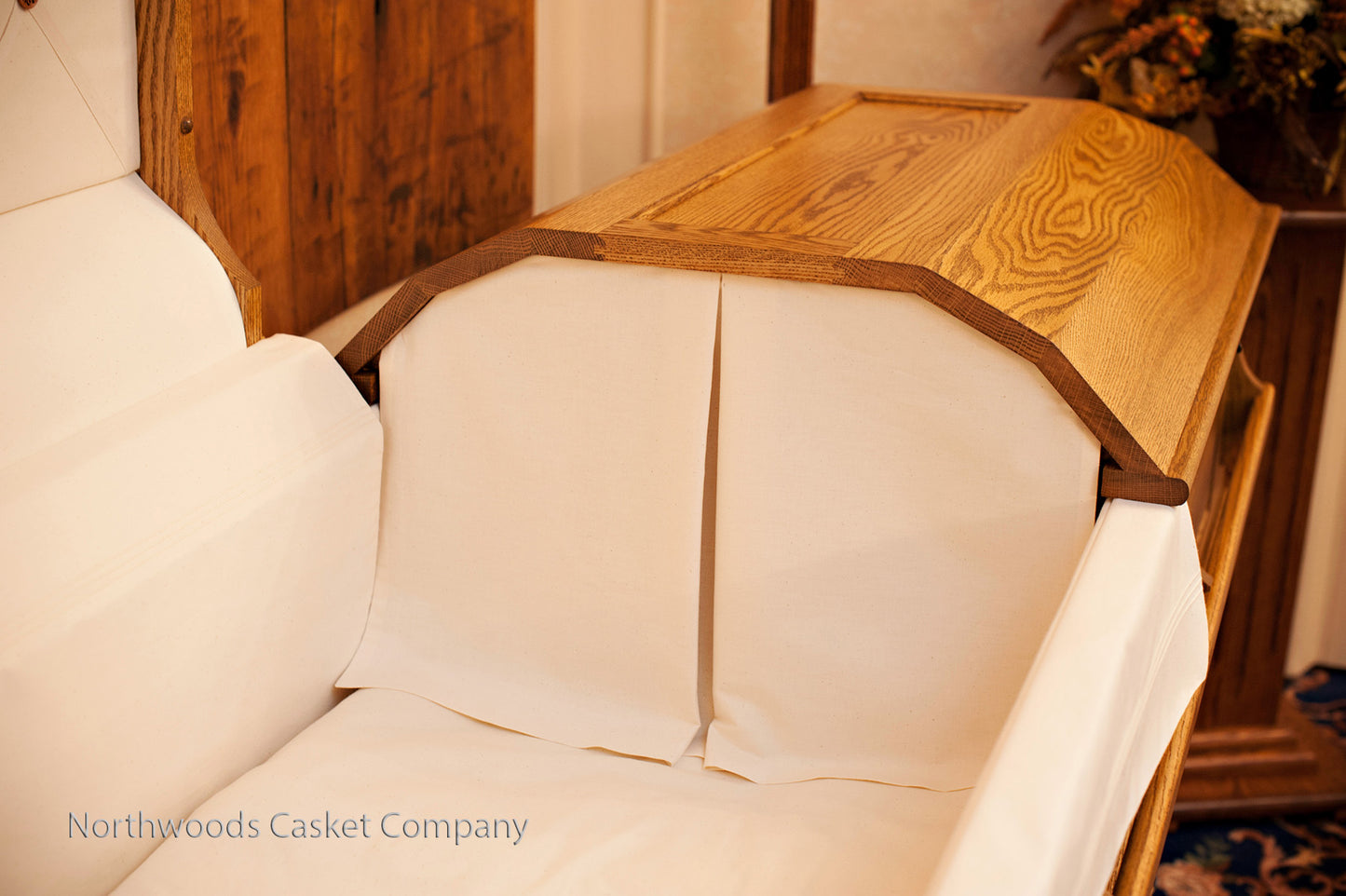 Classic Oak Casket with Stationary Wooden Handles