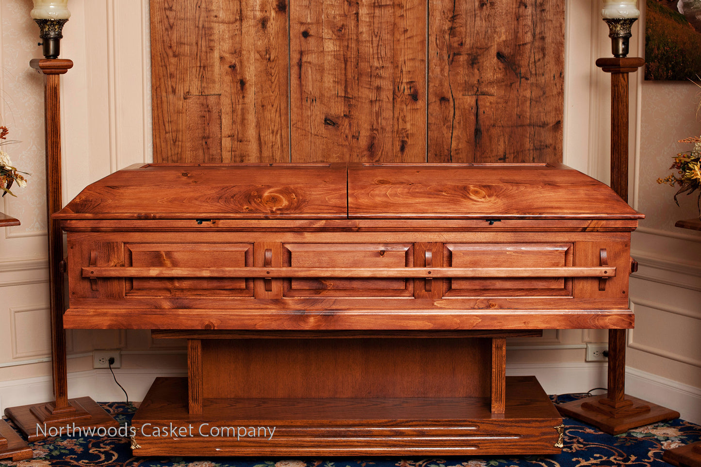 Antique Pine Casket with Stationary Wooden Handles