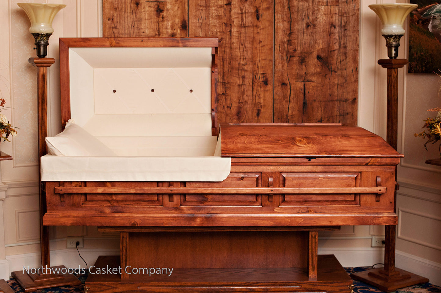 Antique Pine Casket with Stationary Wooden Handles