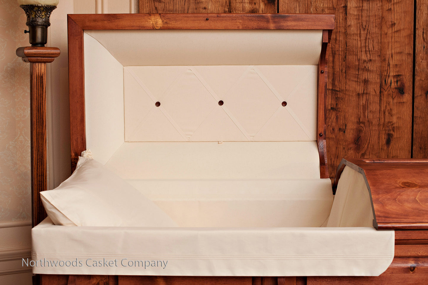 Antique Pine Casket with Stationary Wooden Handles