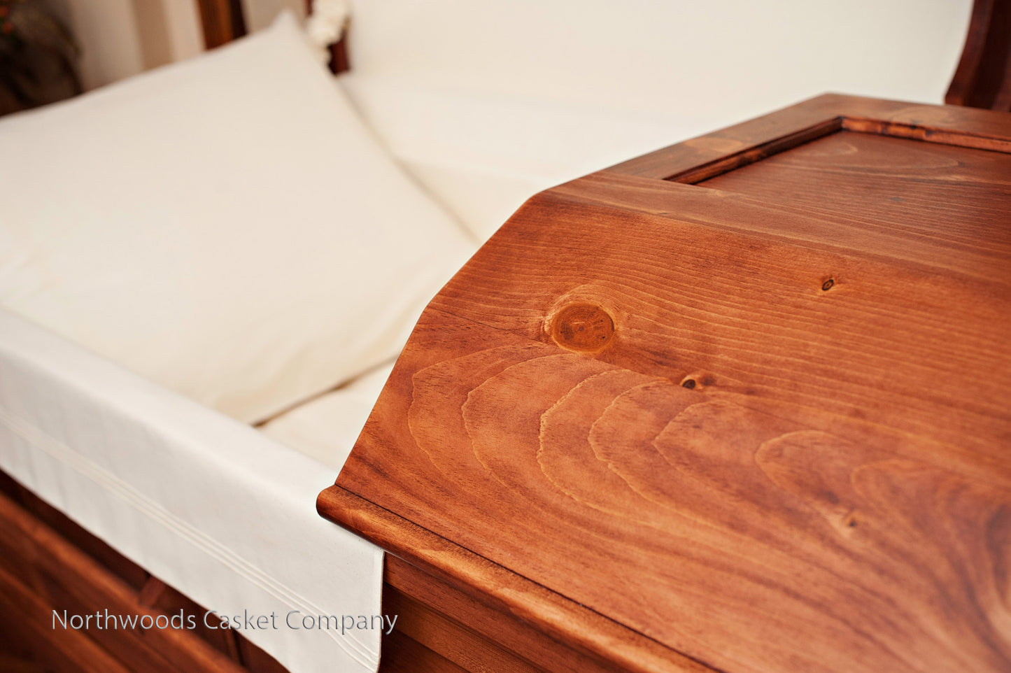 Antique Pine Casket with Stationary Wooden Handles