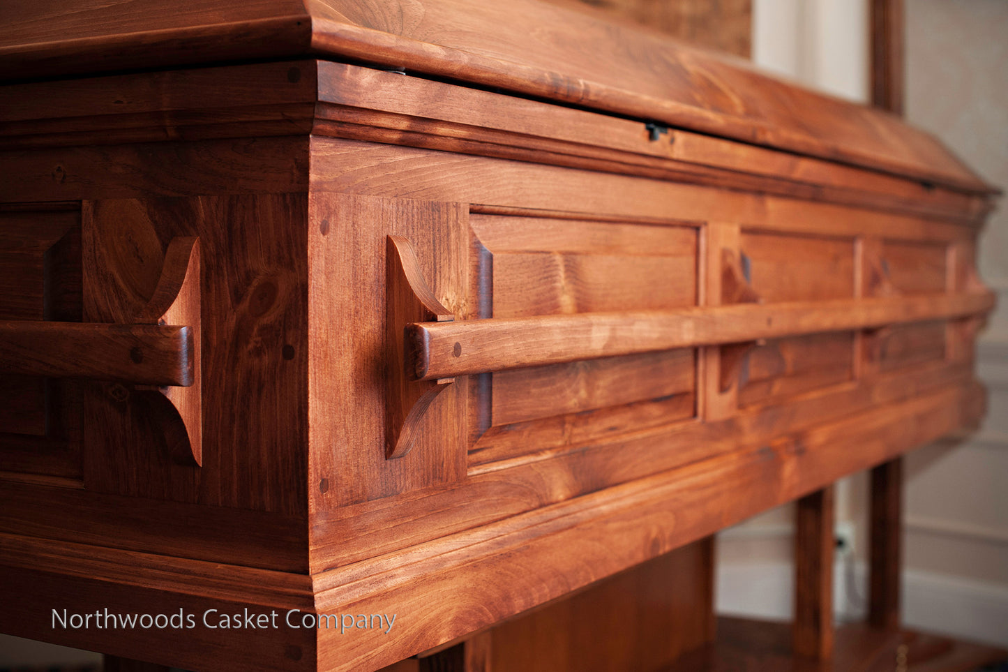 Antique Pine Casket with Stationary Wooden Handles