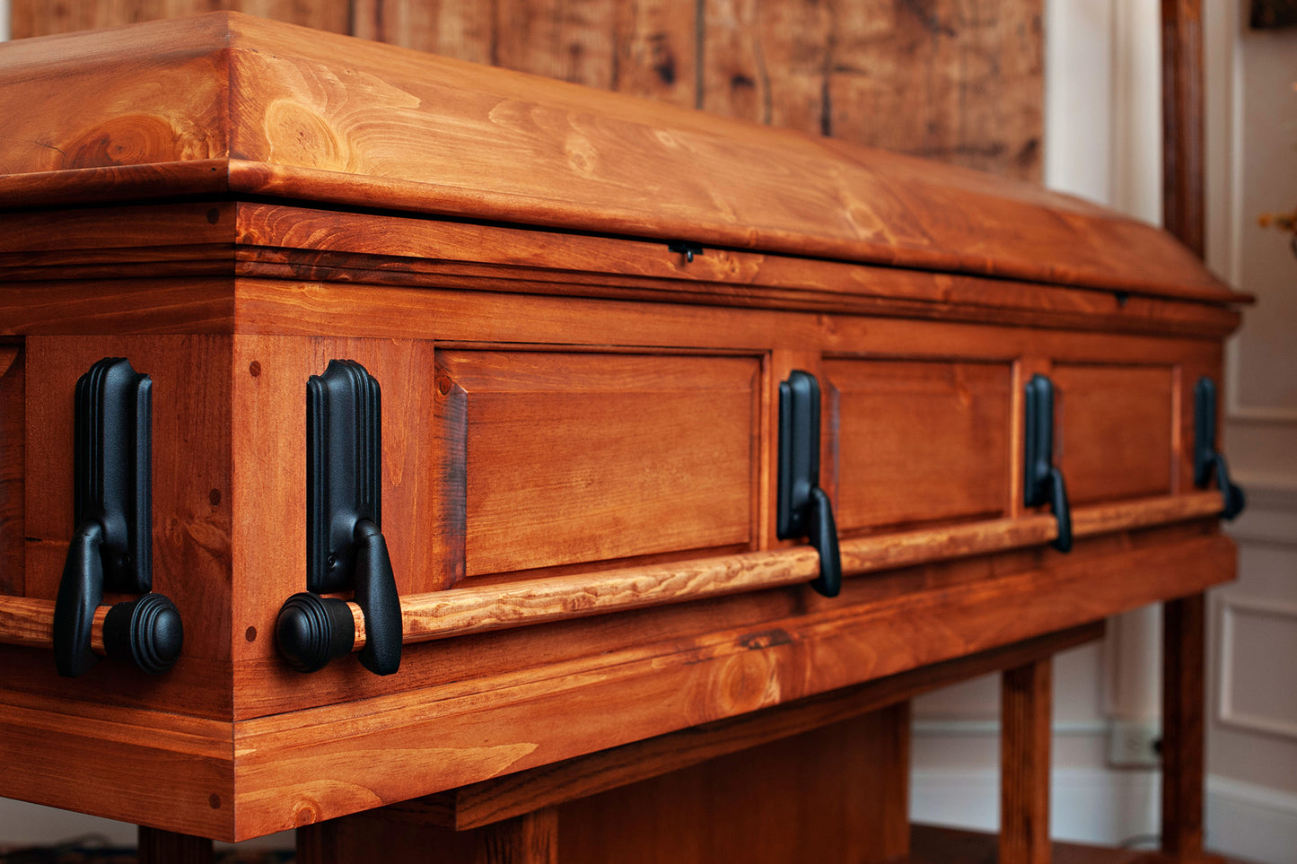 Antique Pine Casket with Swingbar Handles