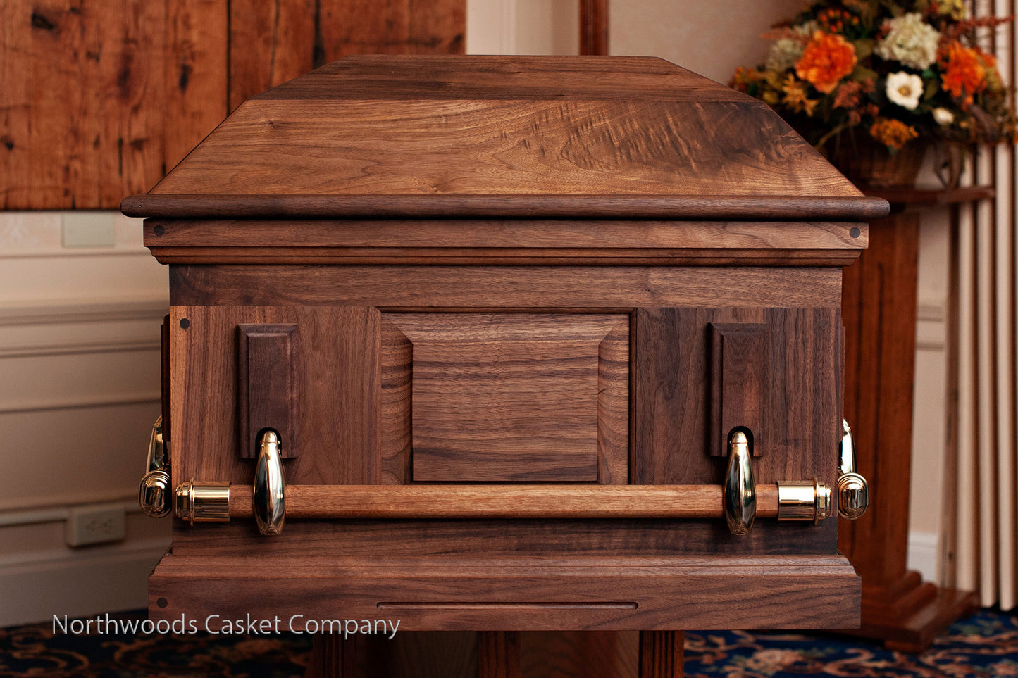 Walnut Panel Casket with Swingbar Handles