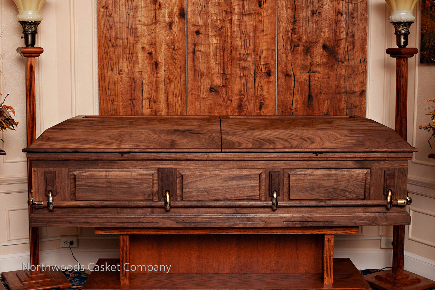 Walnut Panel Casket with Swingbar Handles