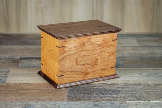 Cherry and Walnut Cremation Urn in Craftsman Style, Standard Adult Size