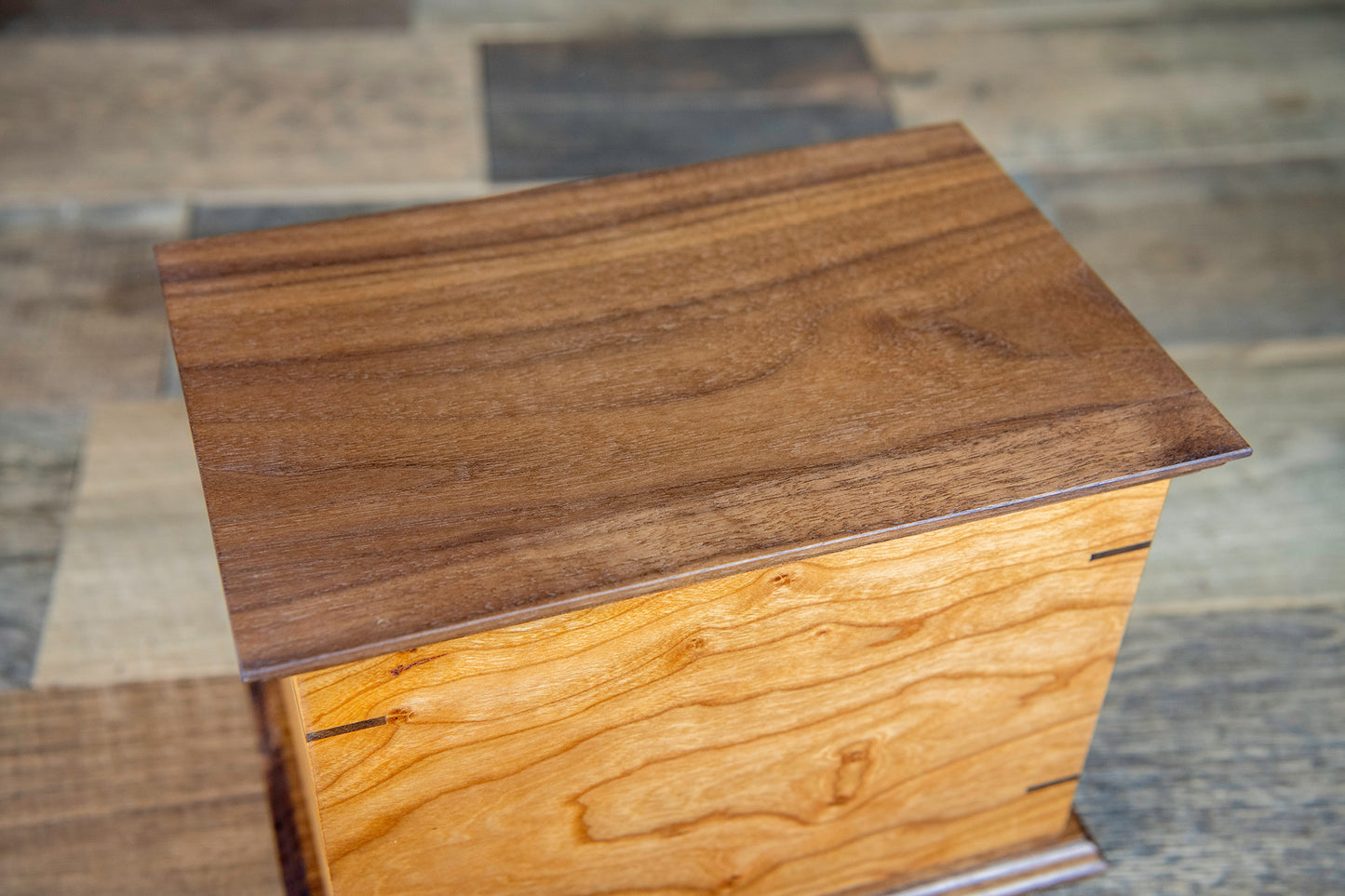 Cherry and Walnut Cremation Urn in Craftsman Style, Standard Adult Size