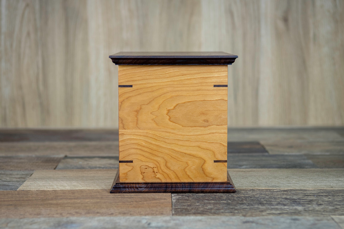 Cherry and Walnut Cremation Urn in Craftsman Style, Standard Adult Size