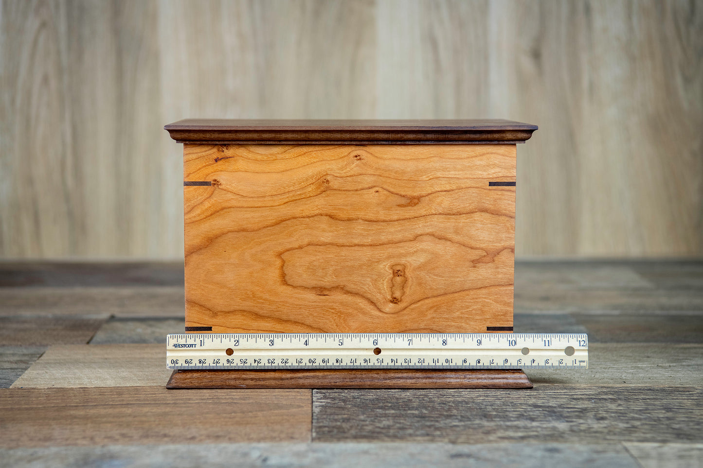 Cherry and Walnut Cremation Urn in Craftsman Style, Standard Adult Size