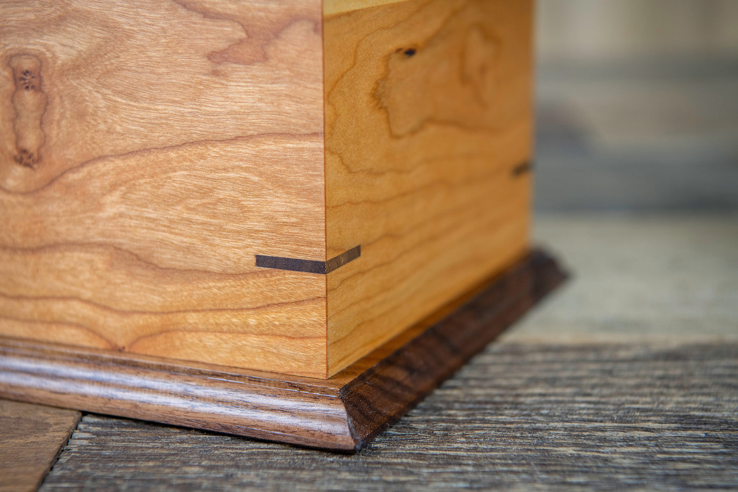 Cherry and Walnut Cremation Urn in Craftsman Style, Standard Adult Size