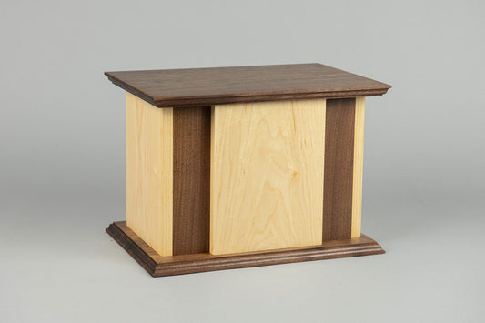 Maple and Walnut Cremation Urn in Craftsman Style, Large Adult Size