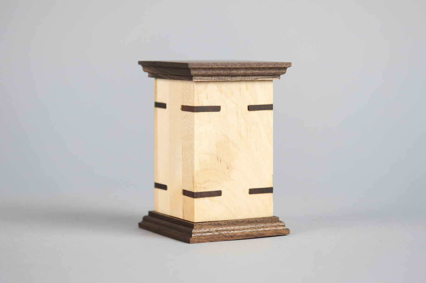 Maple and Walnut Cremation Urn in Craftsman Style, Sharing Size, Small Keepsake