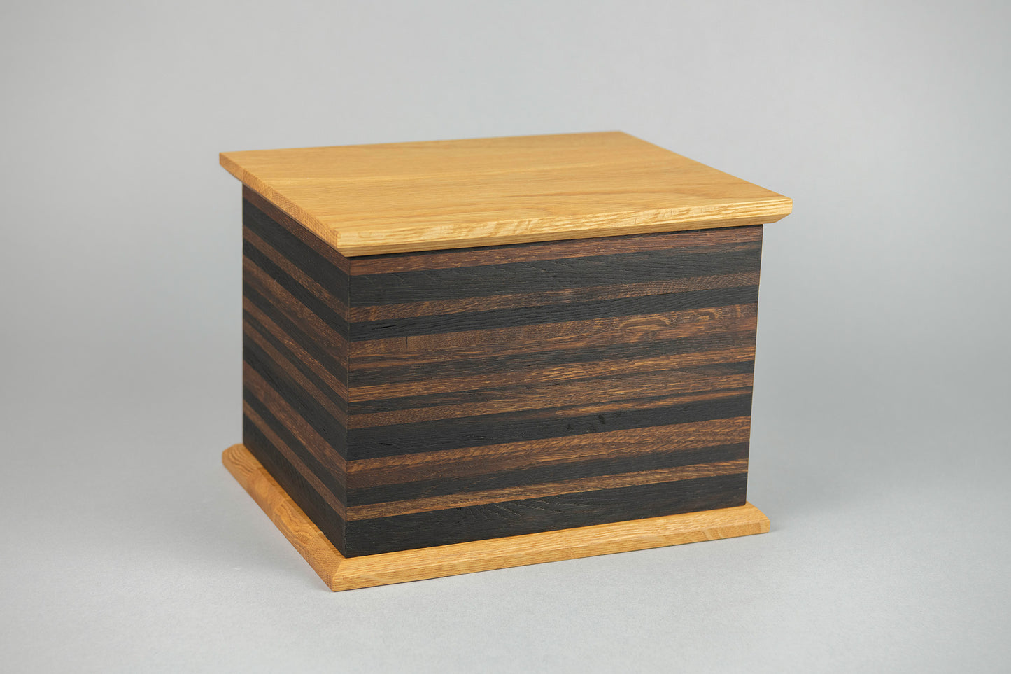 Wine and Whiskey Barrel Aged Oak Cremation Urn, Standard Adult Size, Memento