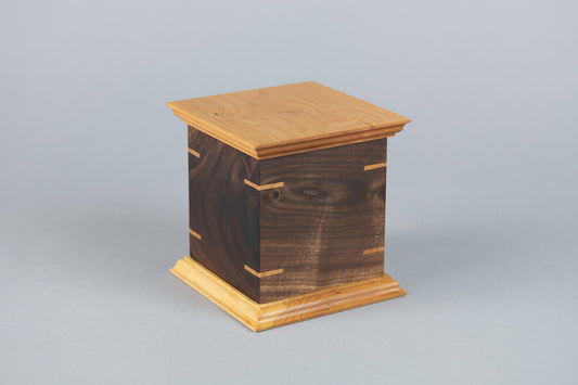 Walnut and Cherry Cremation Urn in Craftsman Style, Sharing Size, Medium