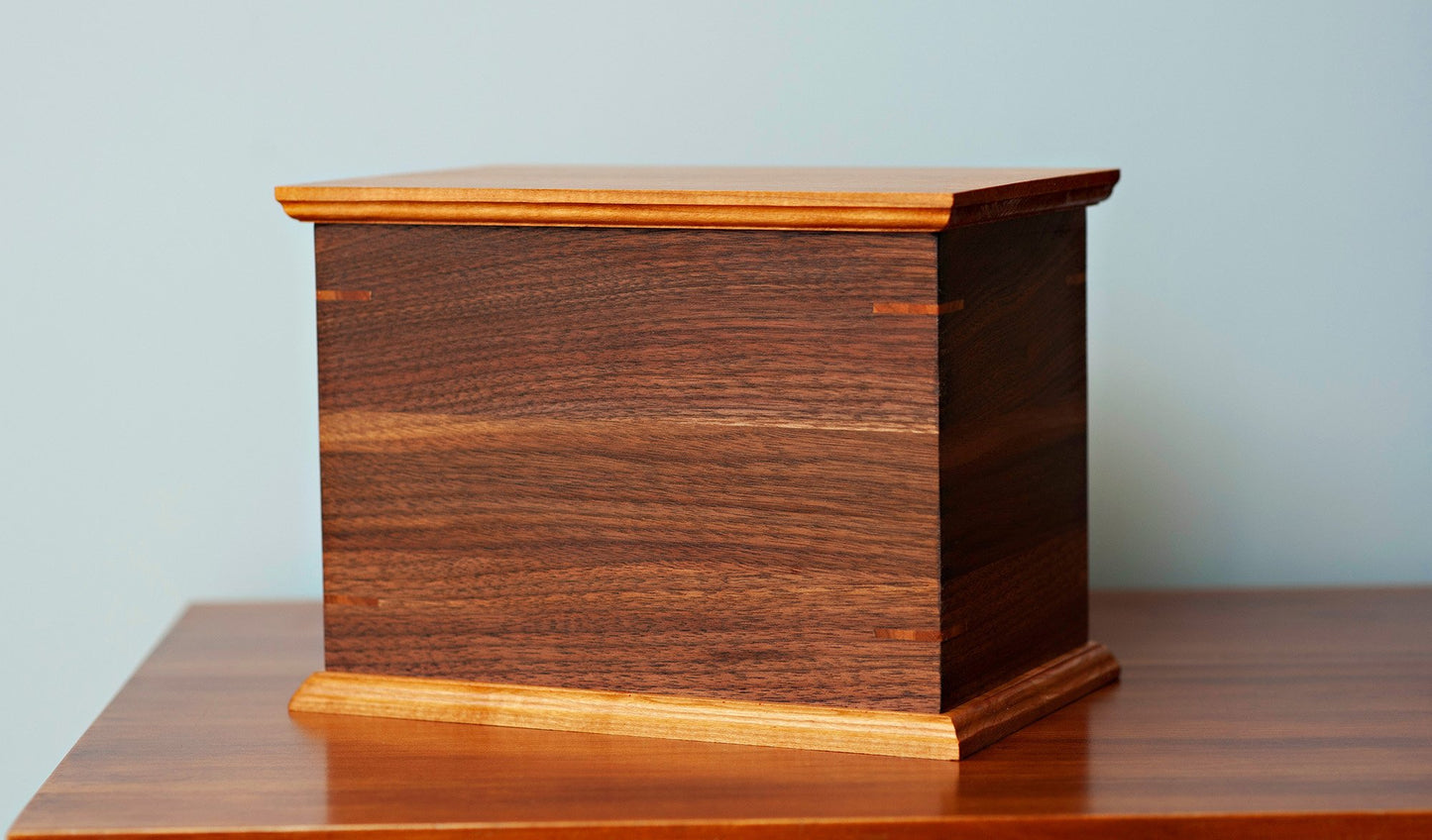 Walnut and Cherry Cremation Urn in Craftsman Style, Standard Adult Size