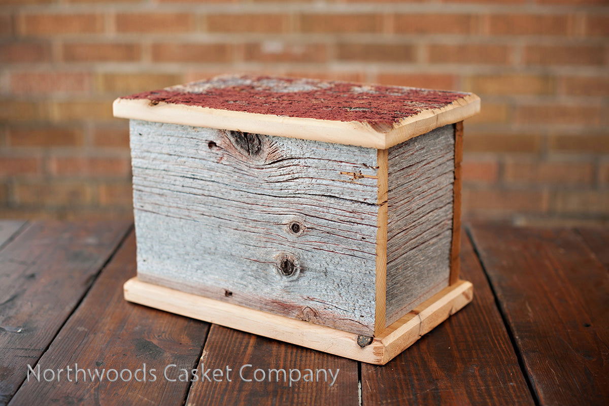 Heirloom Pine Cremation Urn in Weathered Barnwood Style, Standard Adult Size