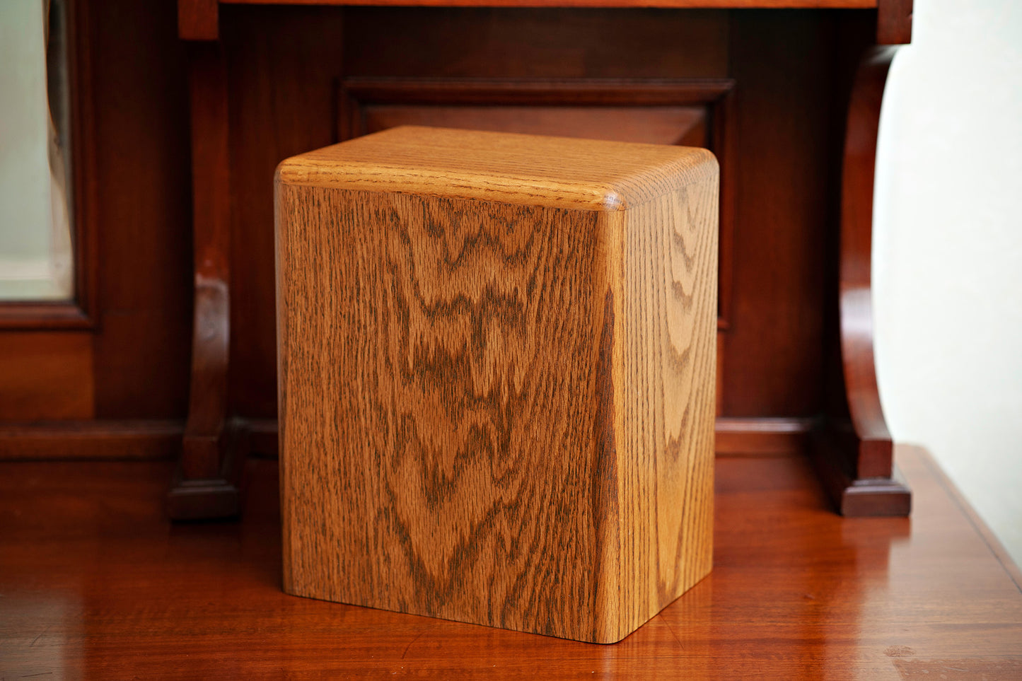 Oak Cremation Urn in Prudence Style, Standard Adult Size