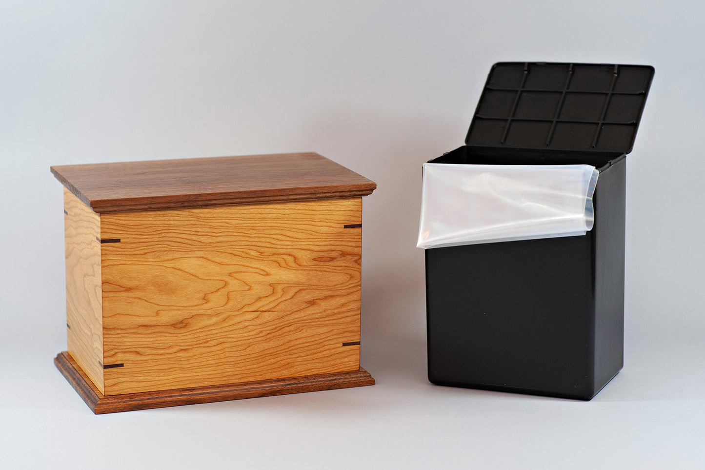 Cherry and Walnut Cremation Urn in Craftsman Style, Standard Adult Size