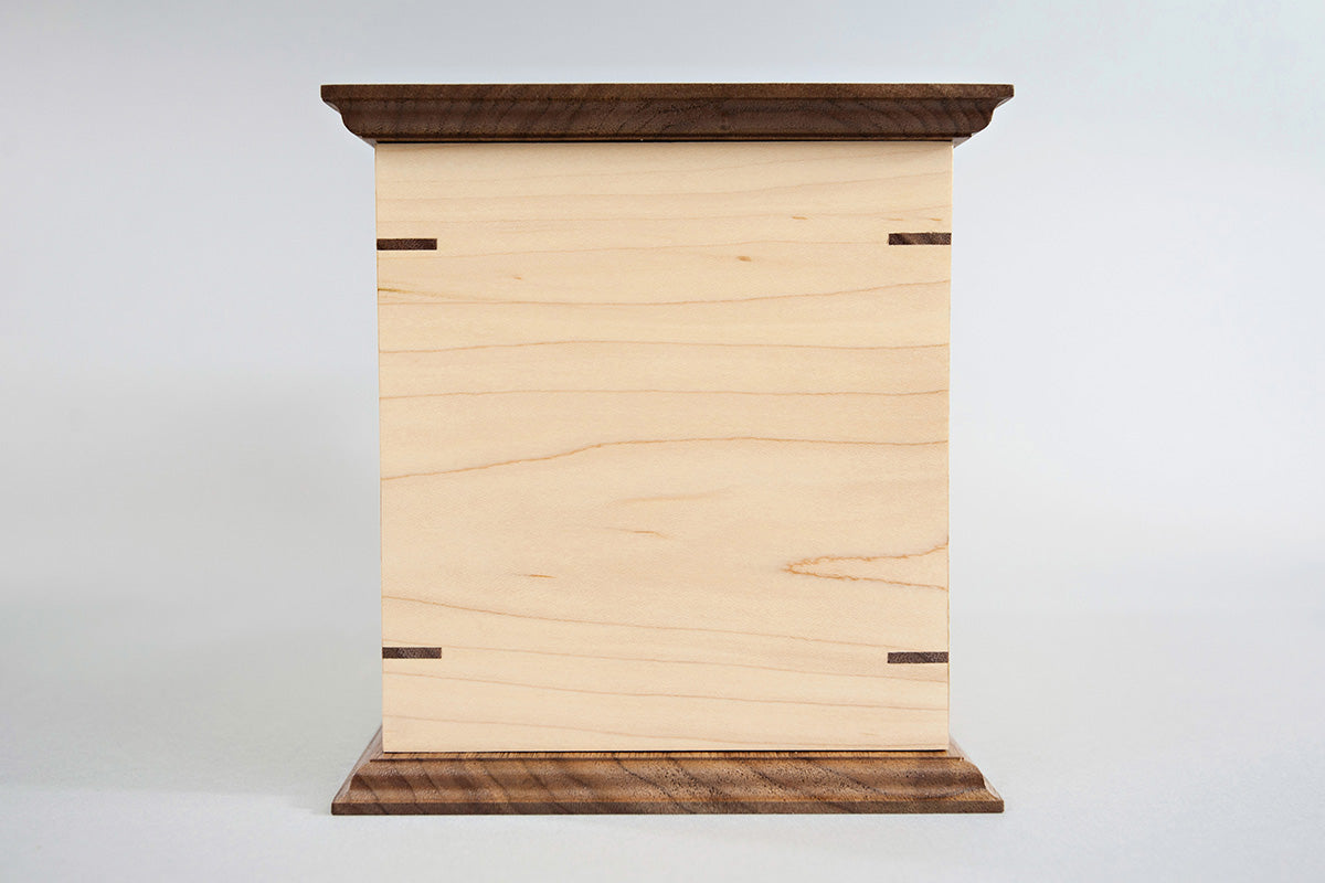 Maple and Walnut Cremation Urn in Craftsman Style, Standard Adult Size