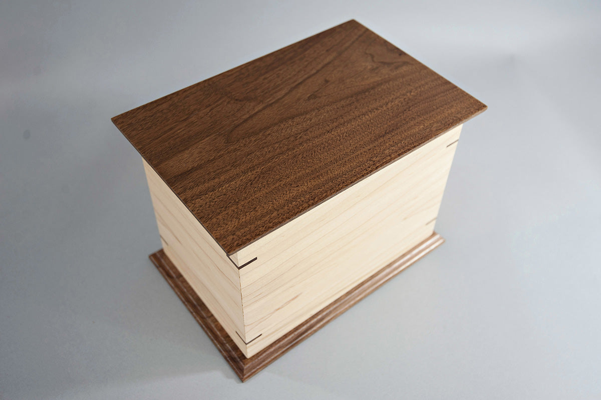 Maple and Walnut Cremation Urn in Craftsman Style, Standard Adult Size