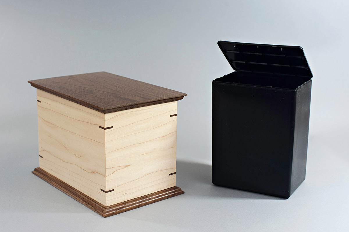 Maple and Walnut Cremation Urn in Craftsman Style, Standard Adult Size