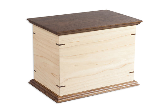 Maple and Walnut Cremation Urn in Craftsman Style, Standard Adult Size