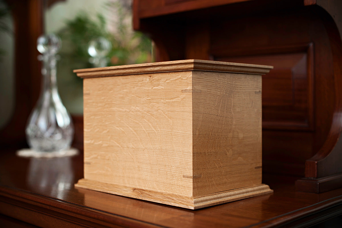 Quarter Sawn White Oak Cremation Urn in Craftsman Style, Standard Adult Size