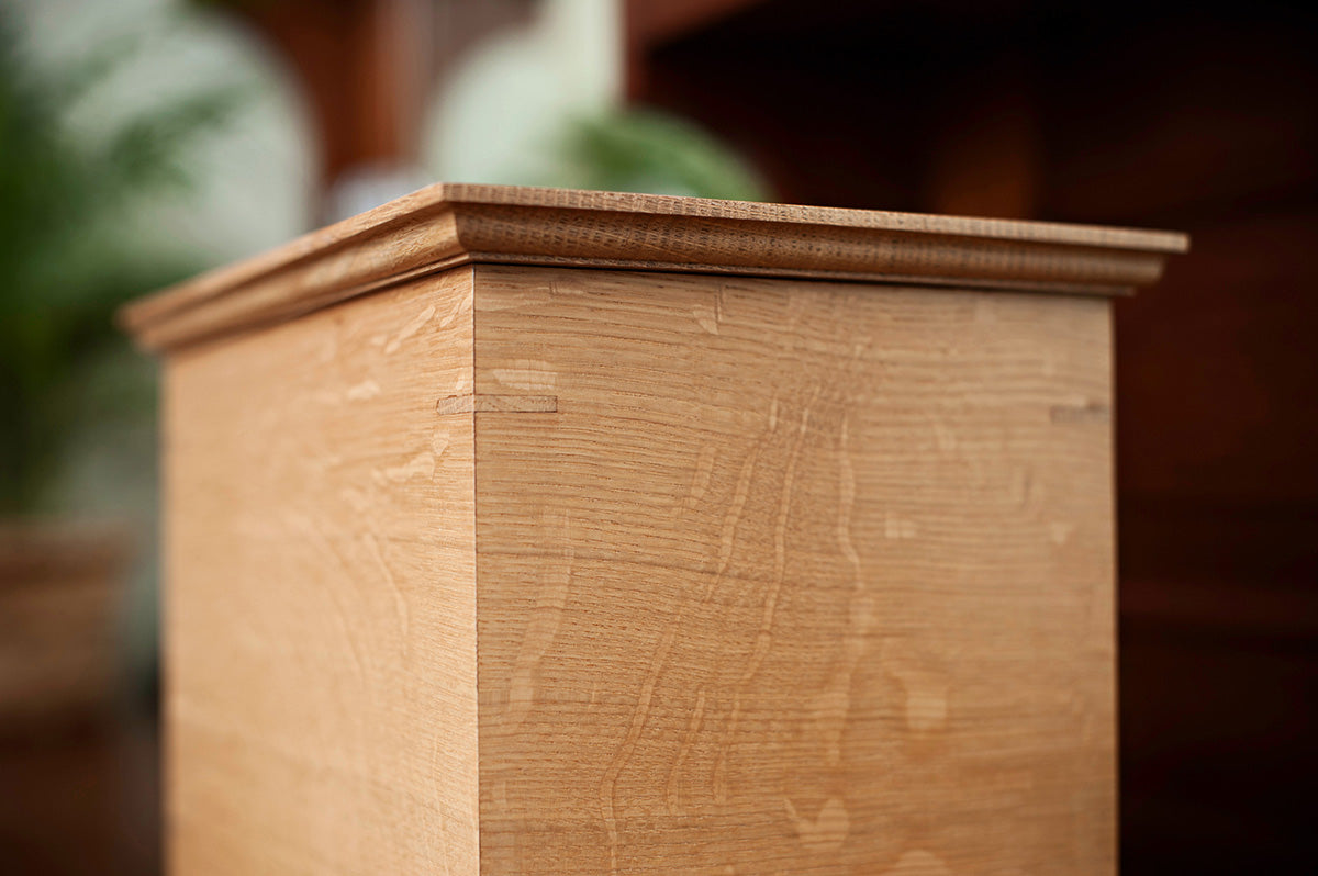 Quarter Sawn White Oak Cremation Urn in Craftsman Style, Standard Adult Size